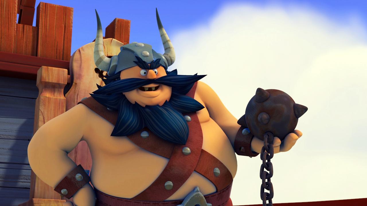 Der schreckliche Sven hält in seiner linken Hand einen Morgenstern.