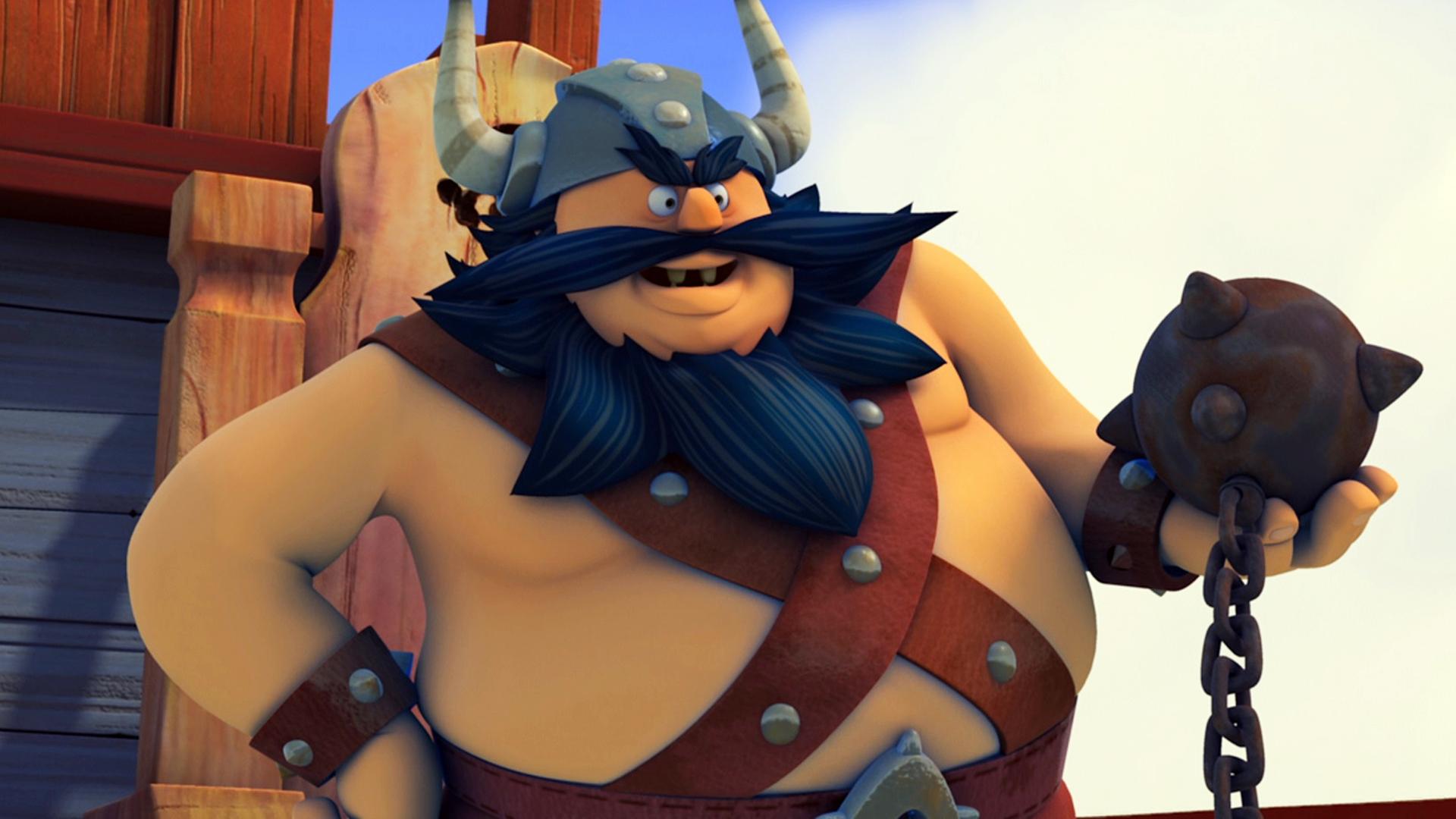 Der schreckliche Sven hält in seiner linken Hand einen Morgenstern.