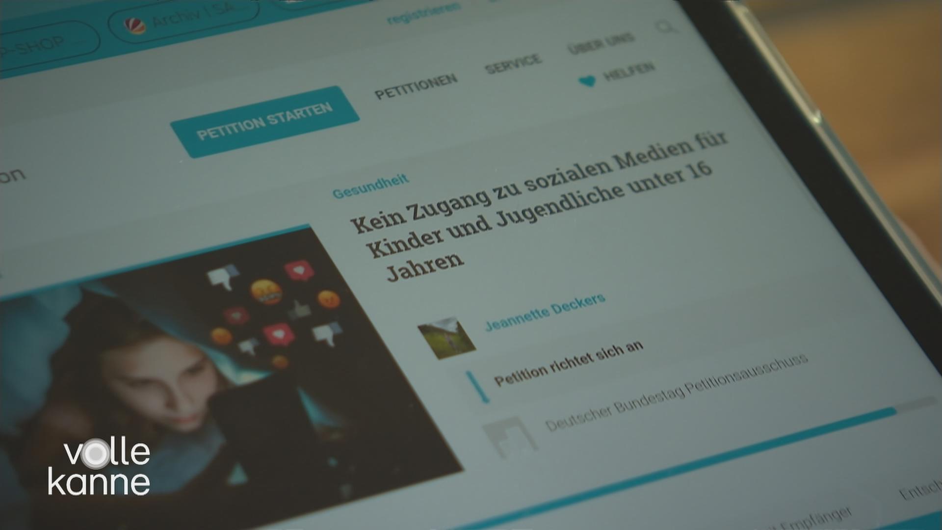 Screenshot von einer Petition zum Social-Media-Verbot für unter 16-Jährige