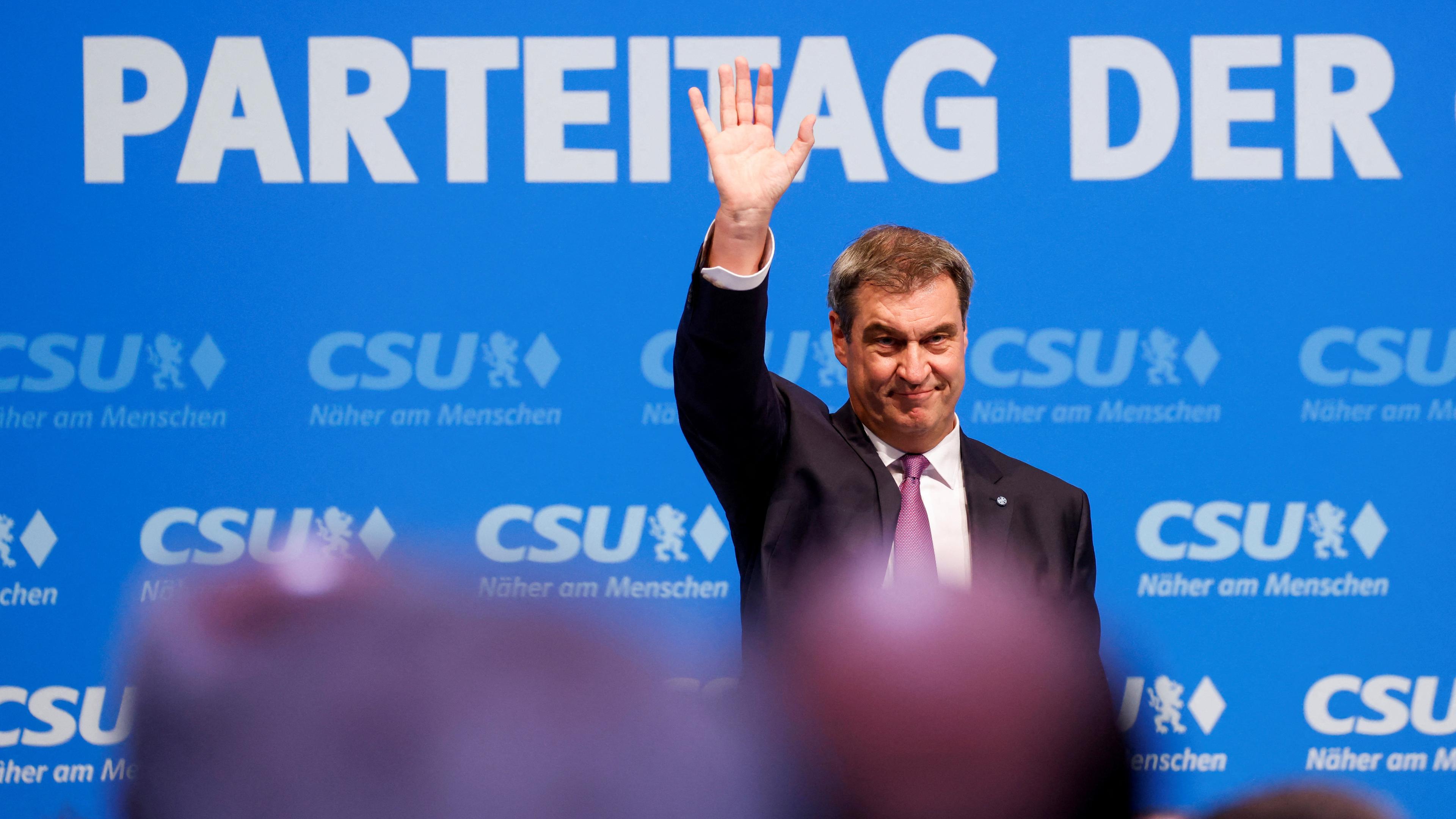 Markus Söder auf der Bühne des CSU-Parteitags in Nürnberg
