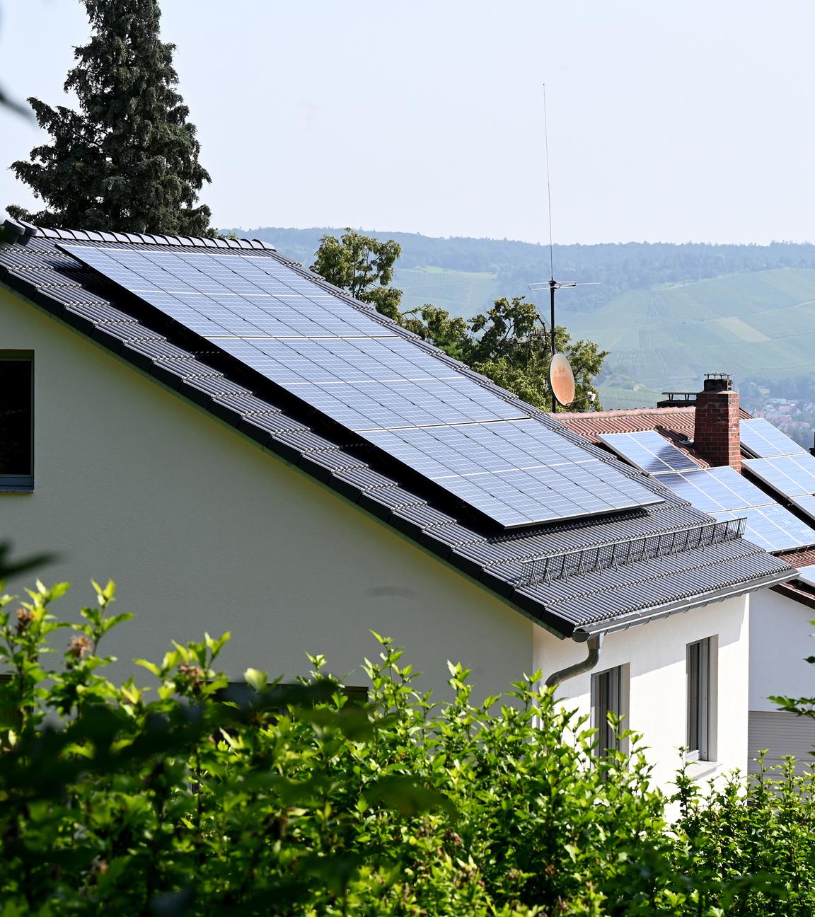 Solaranlagen auf den Dächern von Einfamilienhäusern in Baden-Württemberg