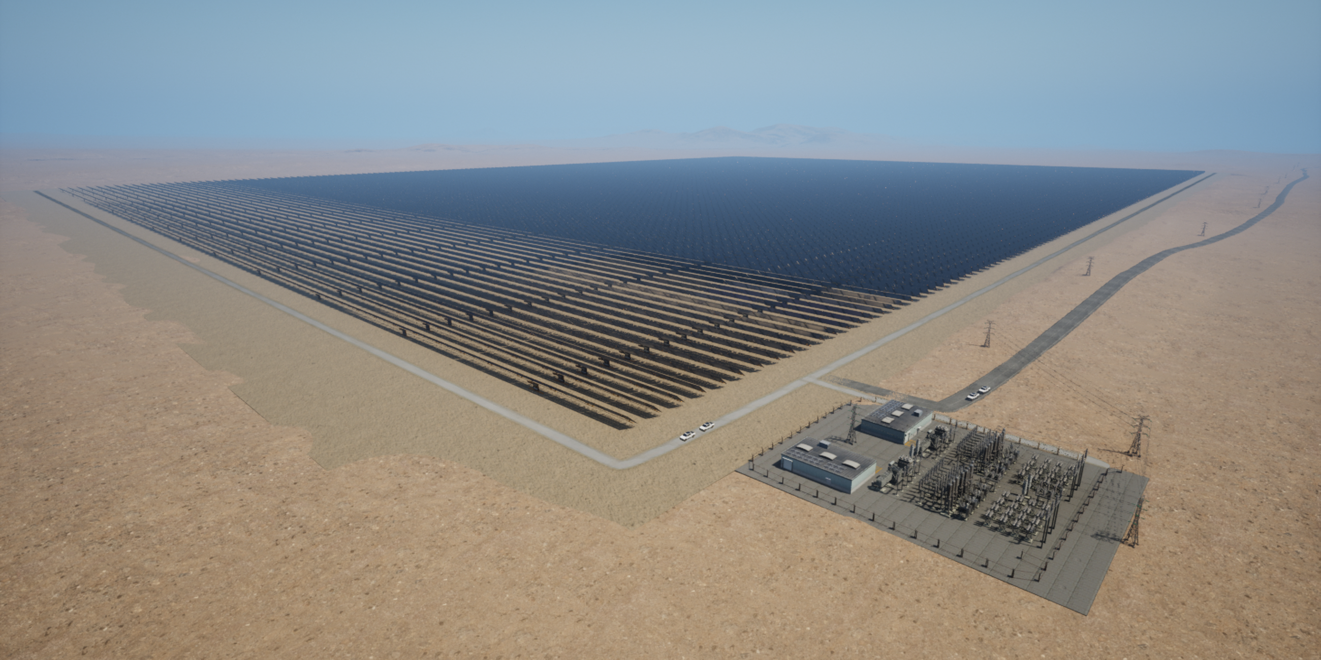 Simulation des entstehenden Solarparks in Namibia.