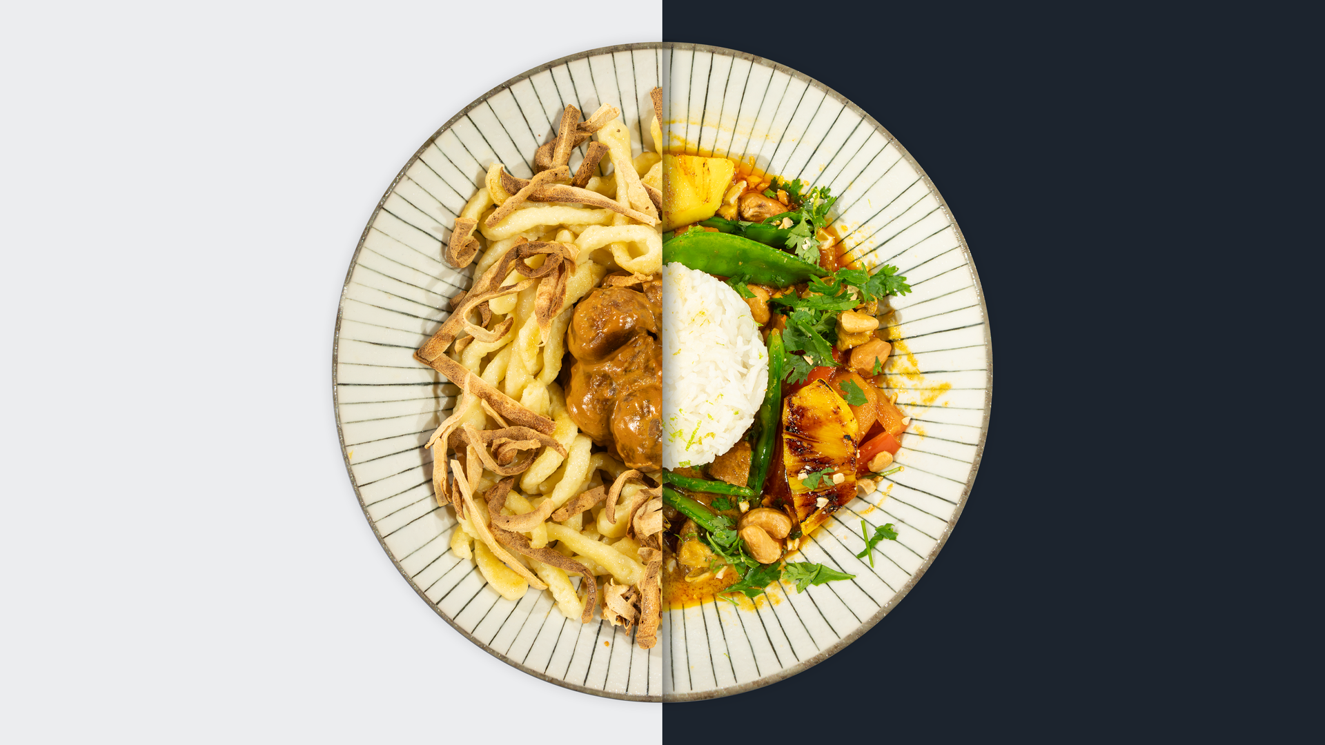Spätzle mit Pilzrahmsauce vs. Gelbes Thai-Curry