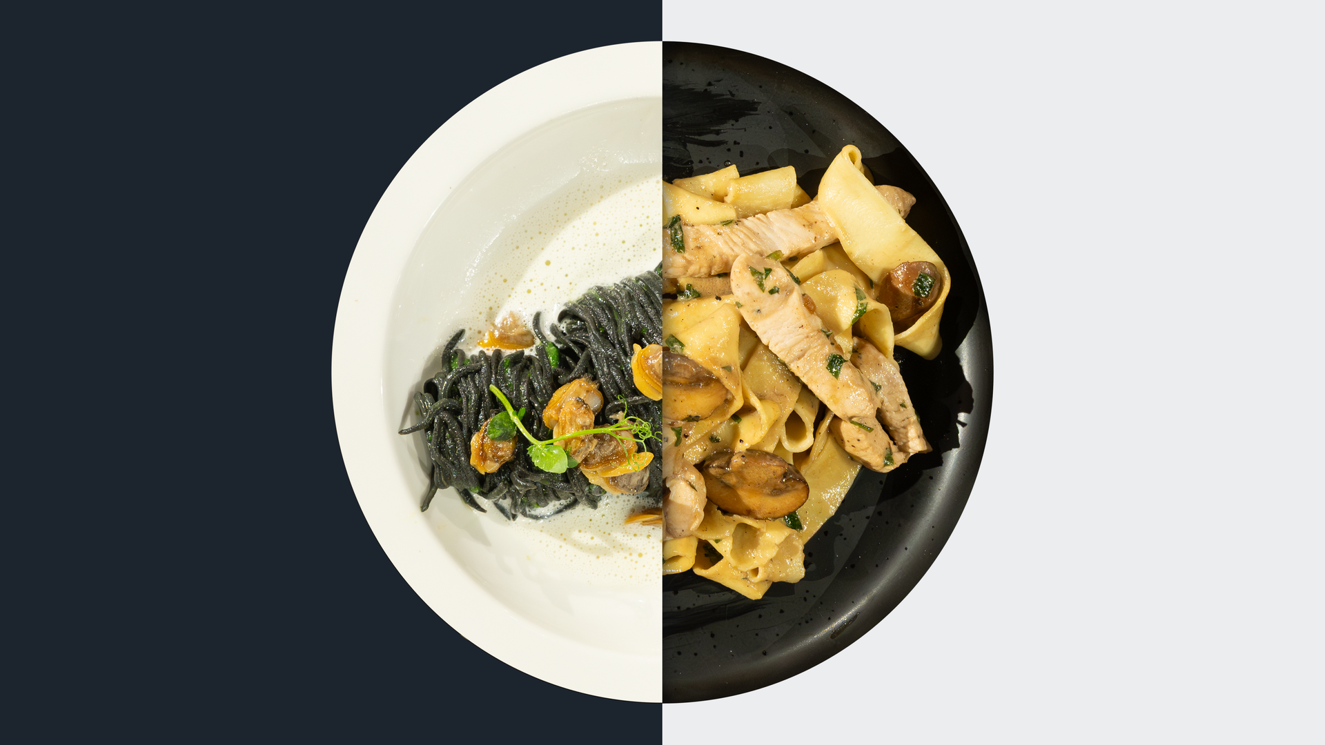 Spaghetti al nero di seppia con vongole vs. Putengeschnetzeltes