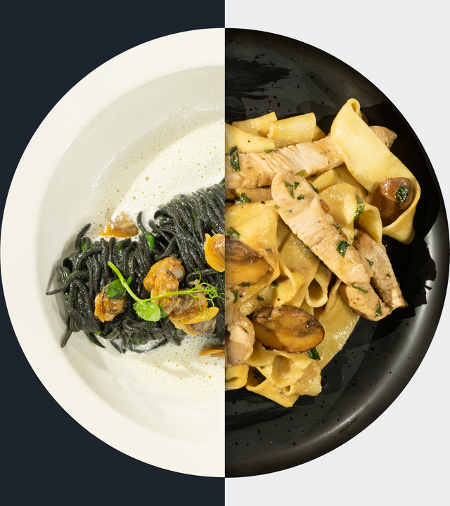 Spaghetti al nero di seppia con vongole vs. Putengeschnetzeltes