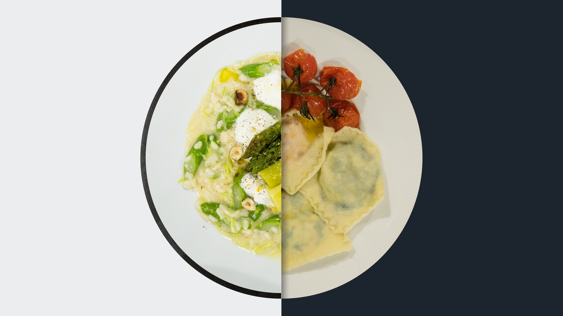 Spargel-Lauch-Risotto vs. Zweierlei Raviolo