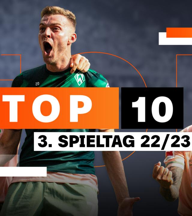Schriftzug Top 10 3. Spieltag und drei Spieler von Werder Bremen