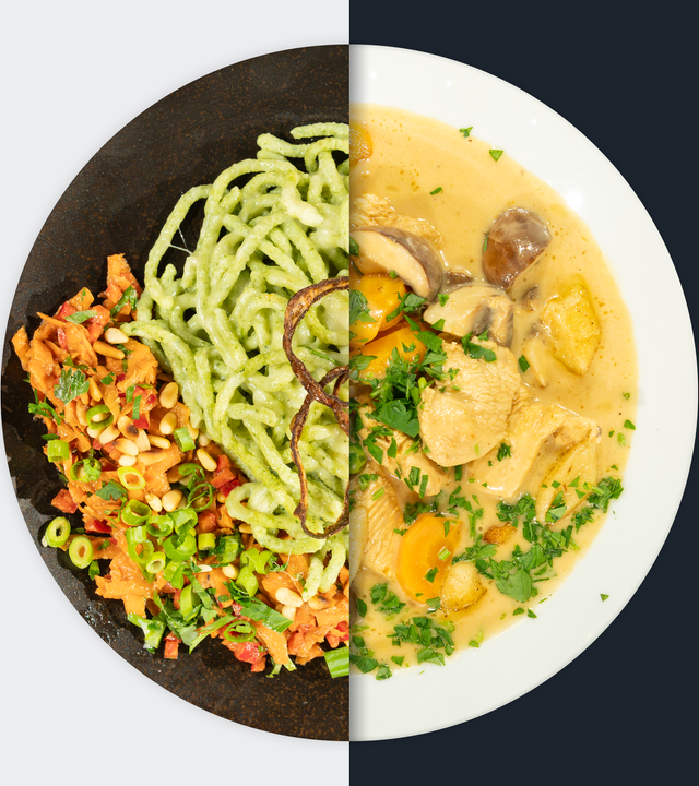 Spinat-Käsespätzle vs. Hühnerfrikassee