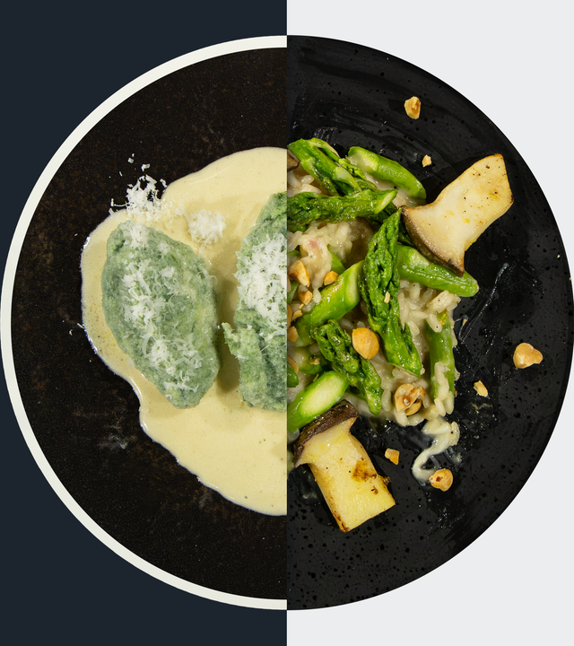 Spinat-Ricotta-Gnudi vs. Grünes Spargel-Risotto