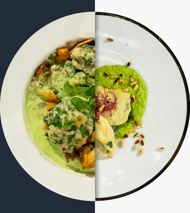 Spinatknödel vs. Erbsen-Minz-Püree