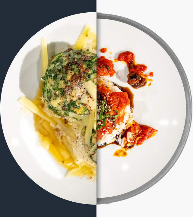 Spinatködel vs. Tofu mit Tomatensauce