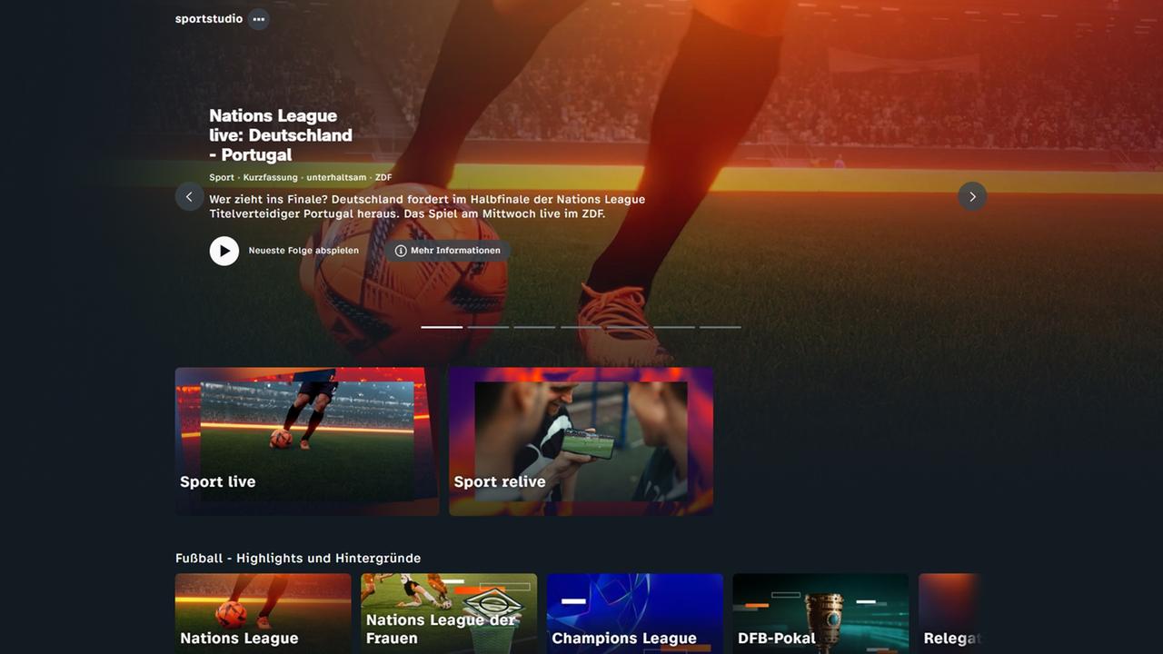Screenshot der Website des sportstudios im ZDF-Streaming