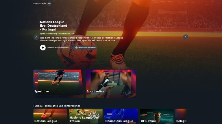 Screenshot der Website des sportstudios im ZDF-Streaming