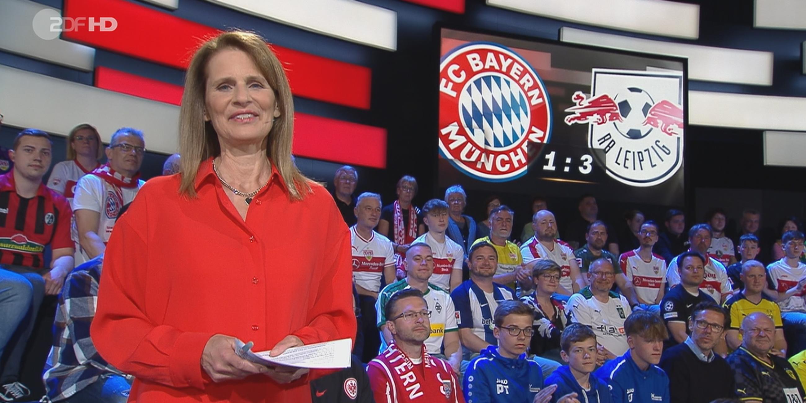 Standbild Sportstudio. Sendung mit FC Bayern - RB Leipzig. Moderatorin Katrin Müller-Hohenstein.