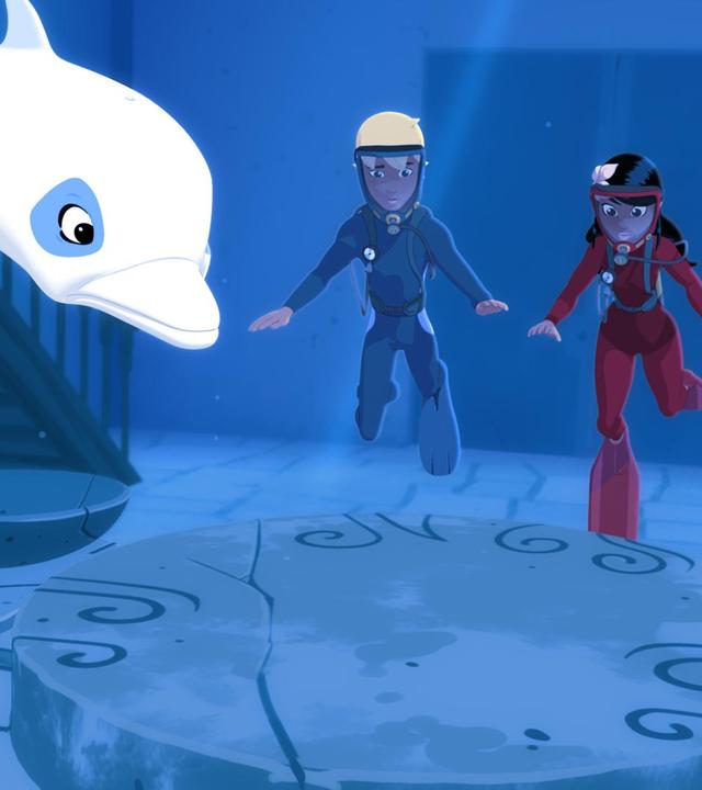 Yann taucht mit Zoom und seinen Freunden in Taucheranzügen bis auf den Meeresgrund. Dort finden sie eine versunkene Stadt.