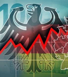 Geldschein mit Bundesadler und Deutschland im Hintergrund, im Vordergrund eine rote gezackte Linie, symbolisch für Neuverschuldung