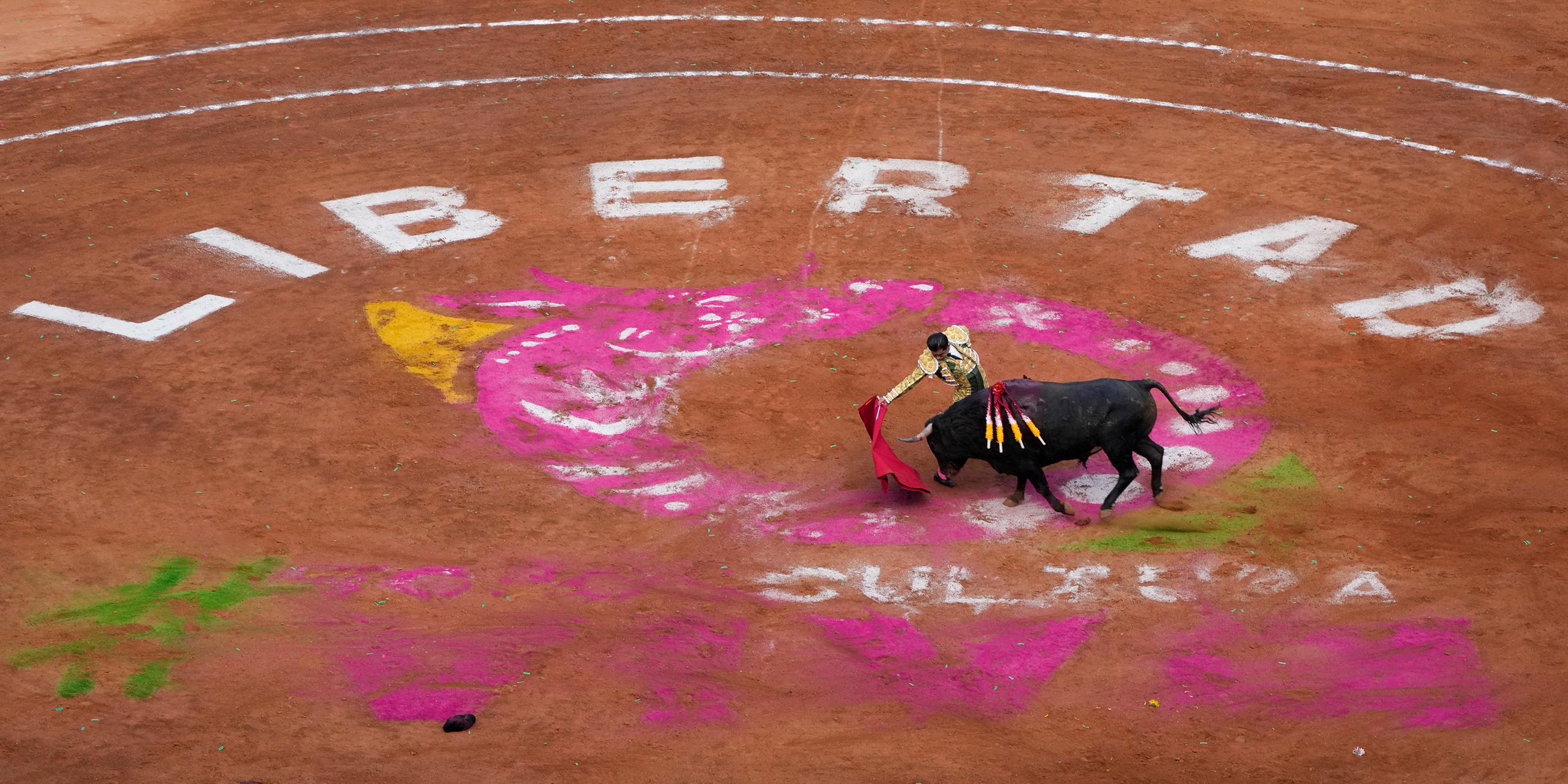 Ein Stierkämpfer tritt während eines Stierkampfes auf der Plaza Mexico in Mexiko-Stadt auf