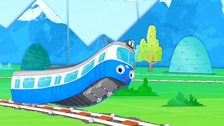 Eine Straßenbahn fährt auf Schienen.