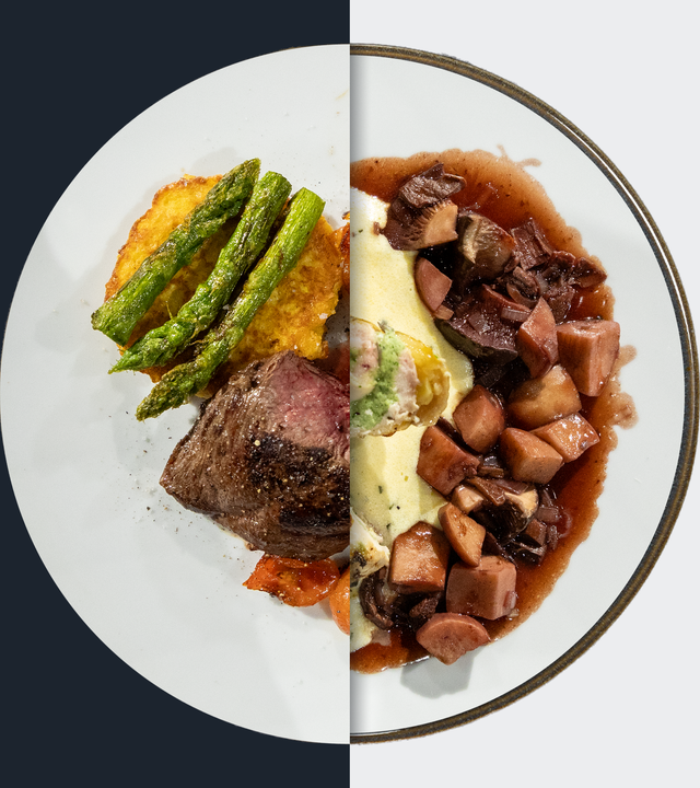 Straußensteak vs. Pilzragout