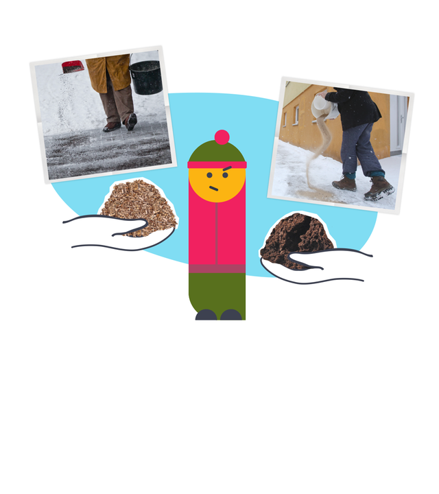 Eine Grafik zeigt einen Menschen mit fragendem Gesichtsausdruck und Mütze neben zwei Händen und zwei Fotos von Beinen, die laufen.