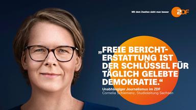 ZDF-Informationskampagnenmotiv mit Cornelia Schiemenz, Landesstudioleiterin Sachsen in Dresden