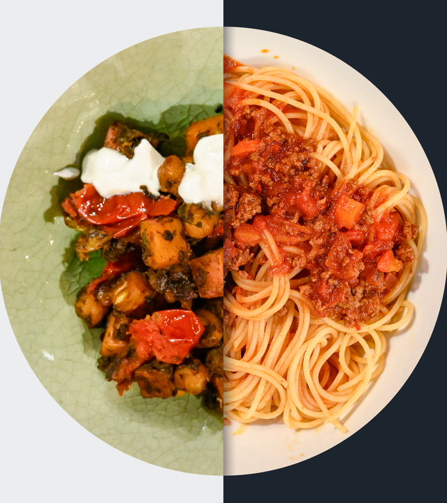 Süßkartoffel-Curry vs. Spaghetti Bolognese