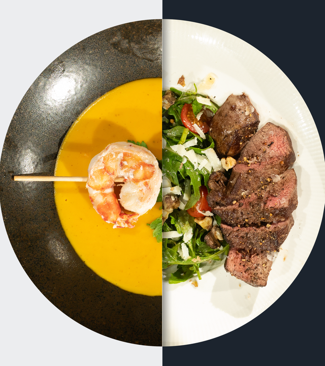 Süßkartoffel-Orangen-Suppe vs. Tomaten-Rucola-Salat