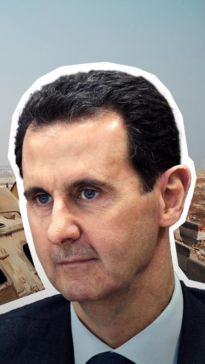 Syriens Präsident Assad vor Panzer mit Rebellen