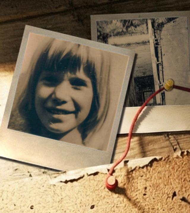 Collage mit Porträtaufnahme von Ursula Herrmann, die leicht nach rechts schaut.