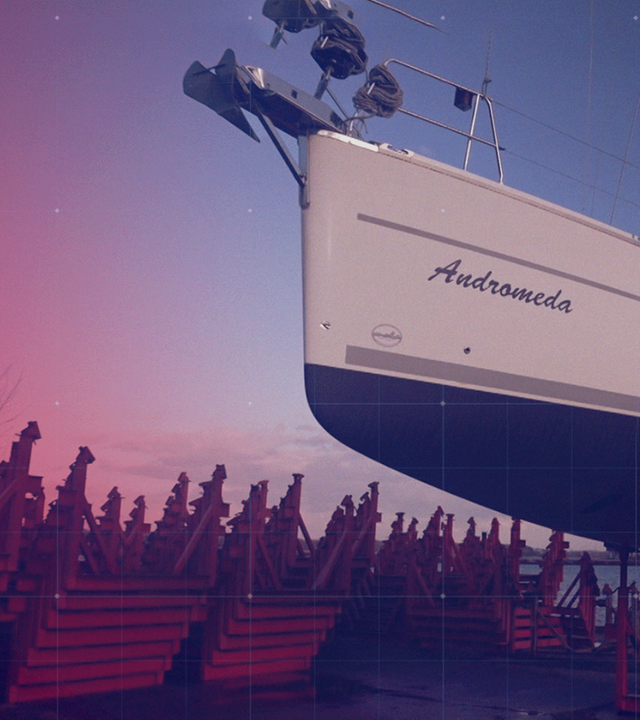 Segelyacht Andromeda auf dem Trockendock