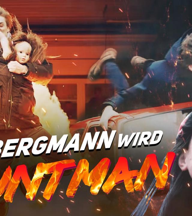 Herr Bergmann explodiert und springt von einem Dach