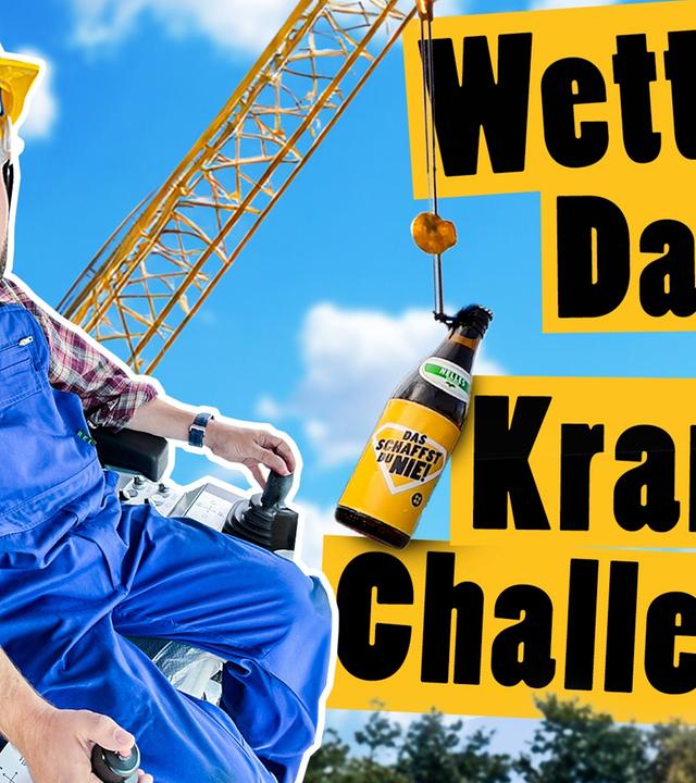 Mit dem Kran: Stell die Flasche zurück in die Kiste! -- Challenge -- Das schaffst du nie!