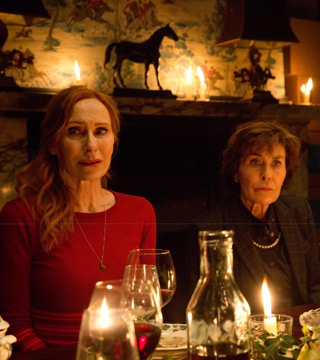 An festlich gedeckter und mit Kerzen beleuchteter Tafel sitzend, blickt Gundula (Andrea Sawatzki) entsetzt zur Seite. Neben ihr sitzen Mutter Ilse (Thekla Carola Wied) und Bruder Hadi (Stephan Grossmann) und starren in die gleiche Richtung.