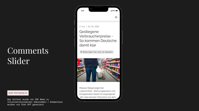 Screenshot von einem Handy des Prototypen "Comments Slider" des Forschungsprojekts Public Spaces Incubator