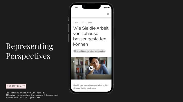 Handy-Screenshot des Prototypen "Representive Perspectives" des Forschungsprojekts Public Spaces Incubator