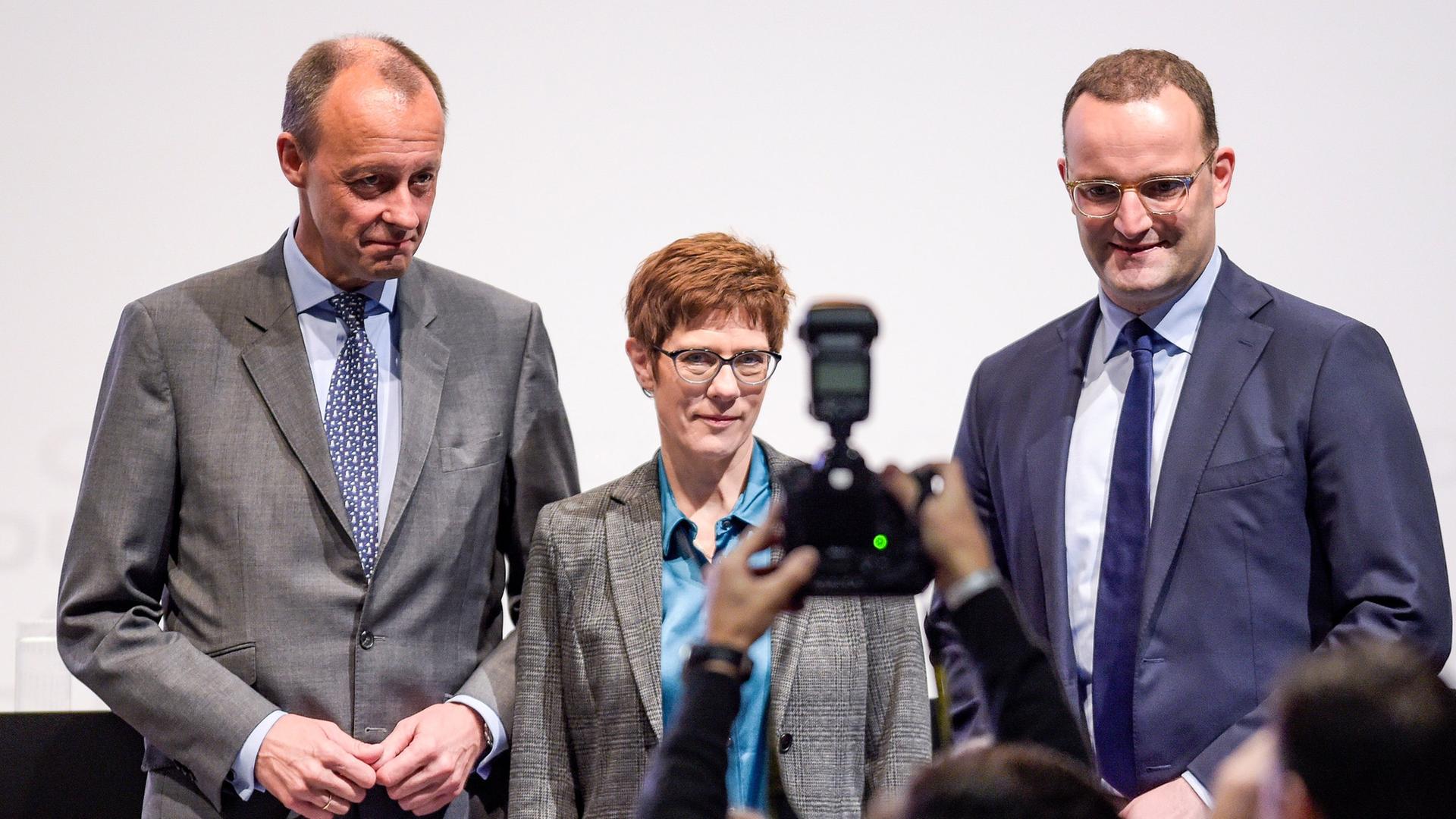 Friedrich Merz (l.), Annegret Kramp-Karrenbauer und Jens Spahn.