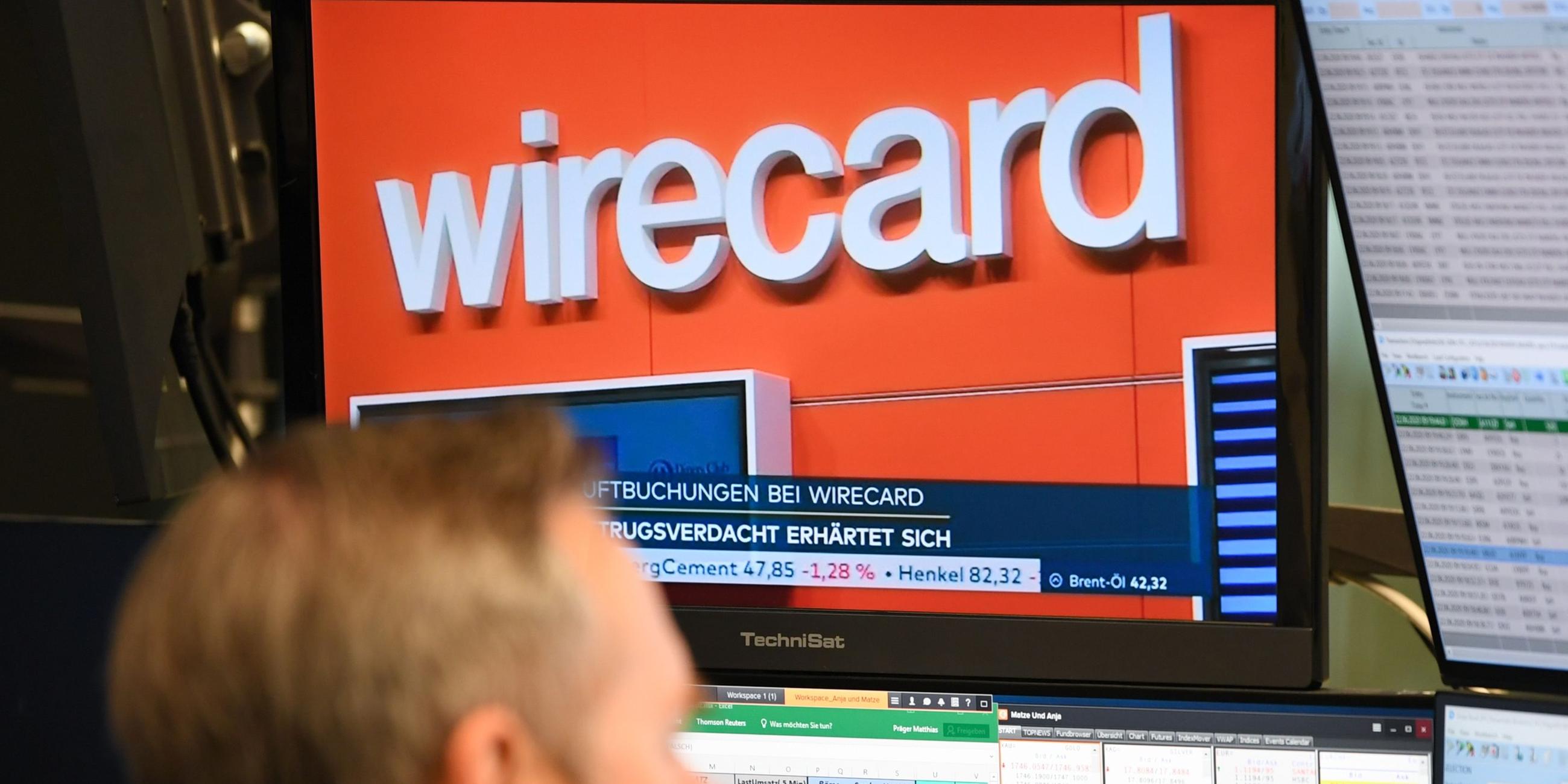 Wirecard-Logo auf einem Bildschirm an der Börse. Archivbild