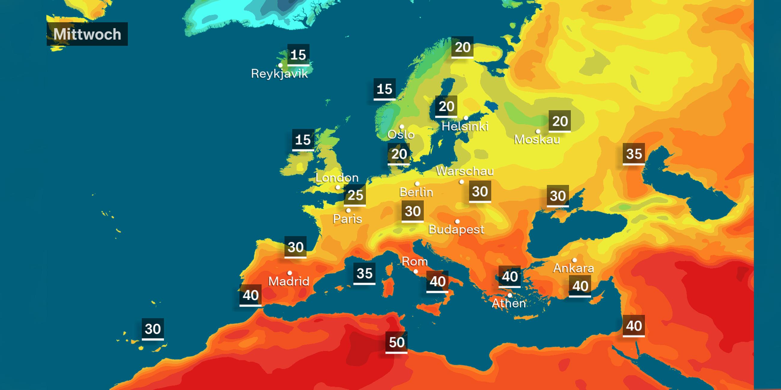 Temperaturen in Europa
