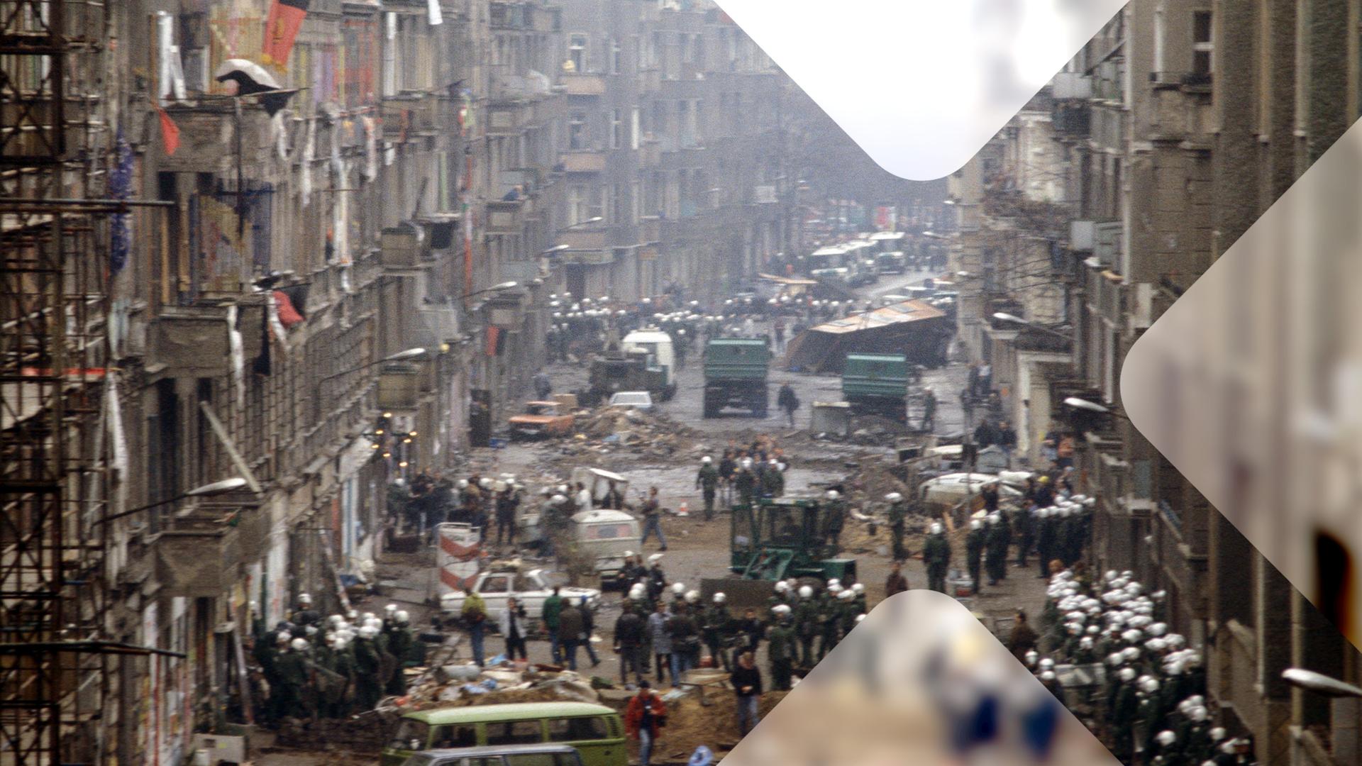 Mainzer Straße in Berlin im November 1990: Polizei geht gegen Hausbesetzungen vor.
