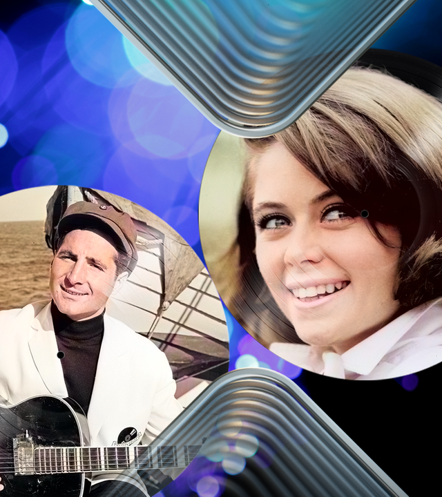 Von rechts nach links: Wencke Myhre, Freddy Quinn und Udo Jürgens auf Schallplatten abgebildet.