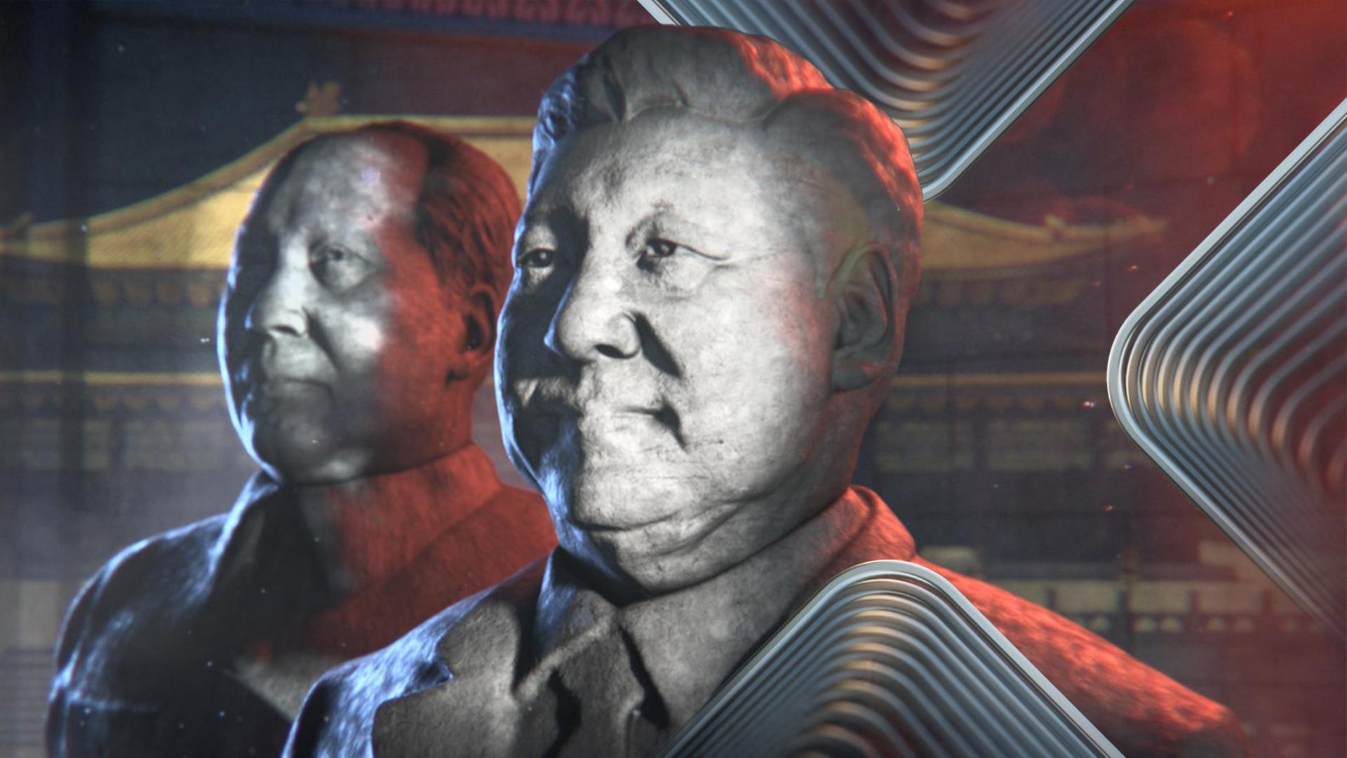 Steinbüsten von Mao und Xi Jinping