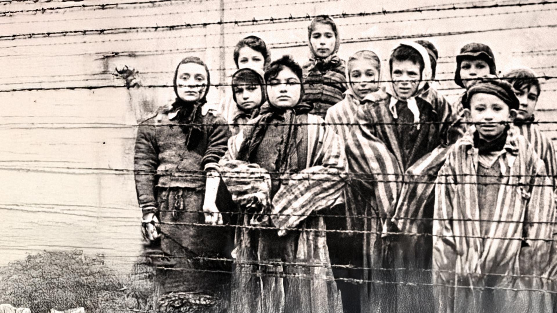 Schwarz Weiß Bild von Kindern hinter Zaun