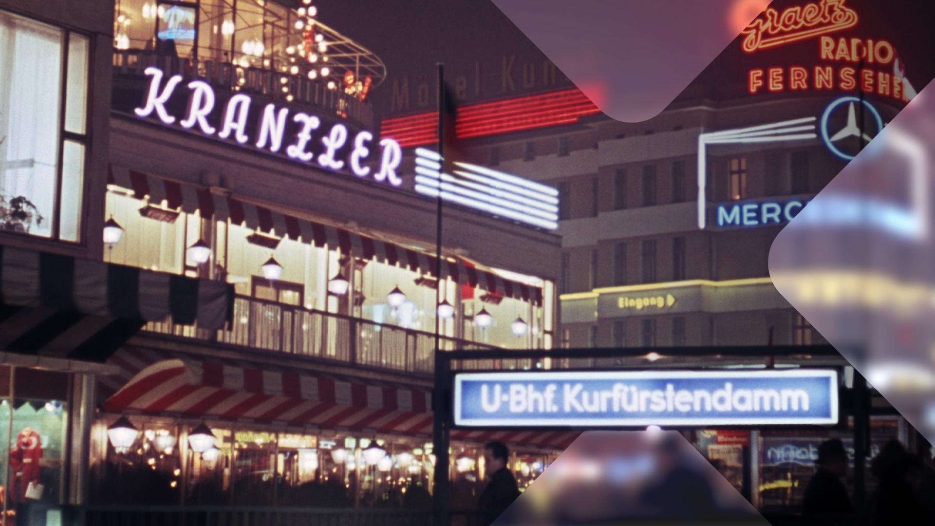 Der Ku'damm in den 50er Jahren mit viel Neon Schrift