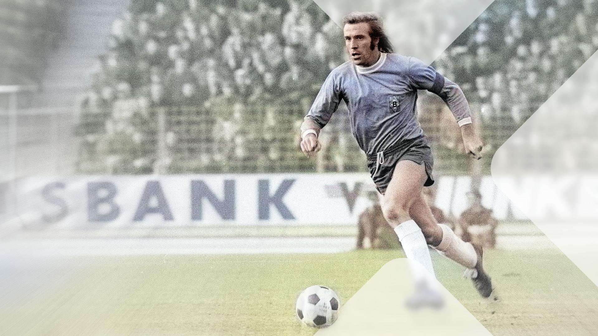 Günter Netzer am Ball, 1970er Jahre. 