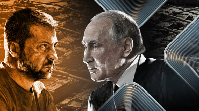 Wladimir Putin und Wolodymyr Selenskyj sind einander gegenübergestellt