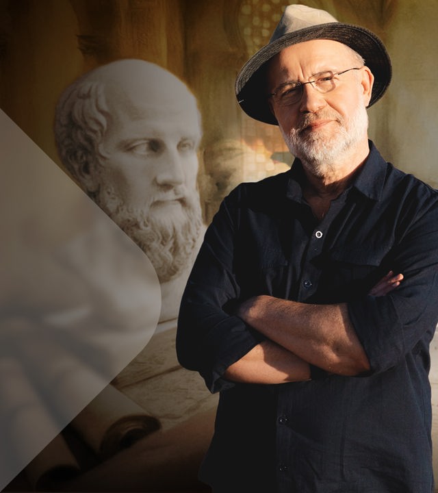 Harald Lesch vor Büsten (Collage)