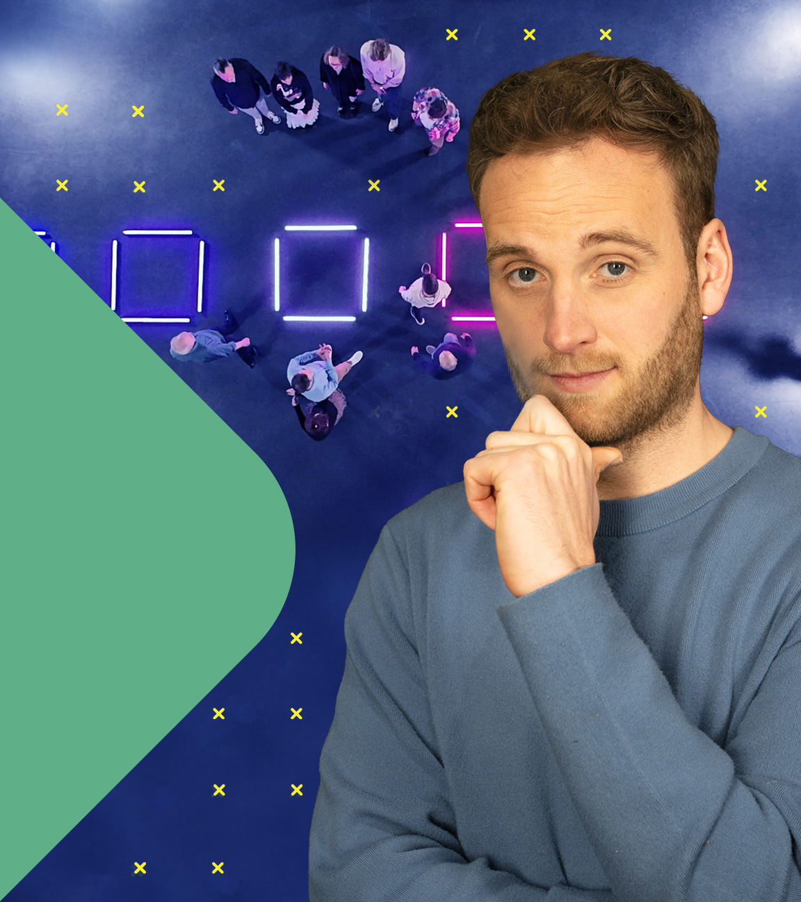 Leon Windscheid vor einer freien Fläche mit Bucketlist-Kästchen.