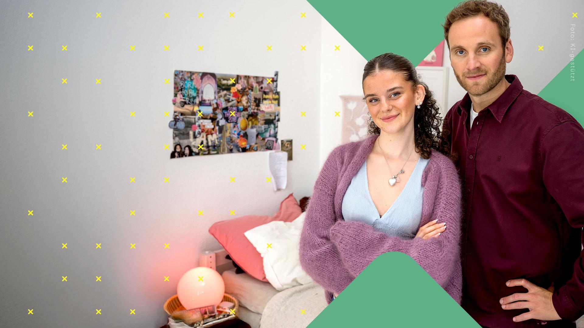 Psychologe Leon Windscheid steht mit Nane in ihrem Kinderzimmer, das sie wegen ihrer Angststörung über längere Zeit nicht verlassen hat.