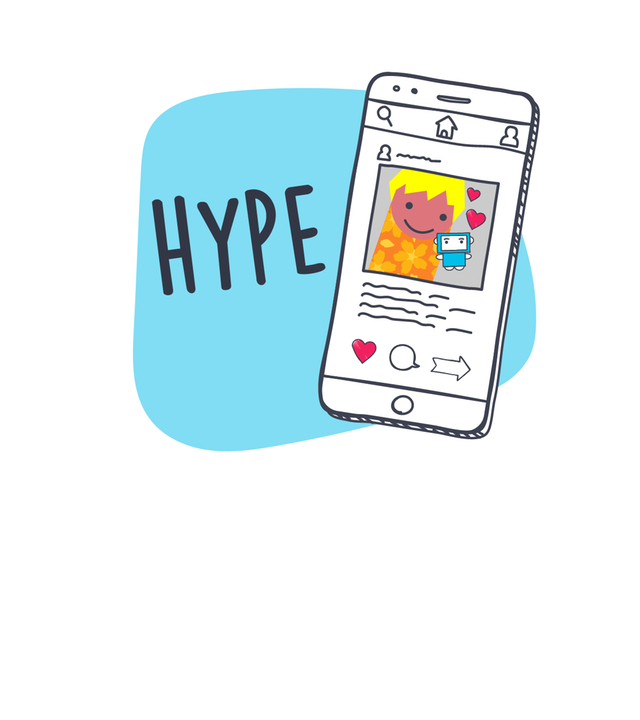 Grafik: Handy + Wort "Hype" 