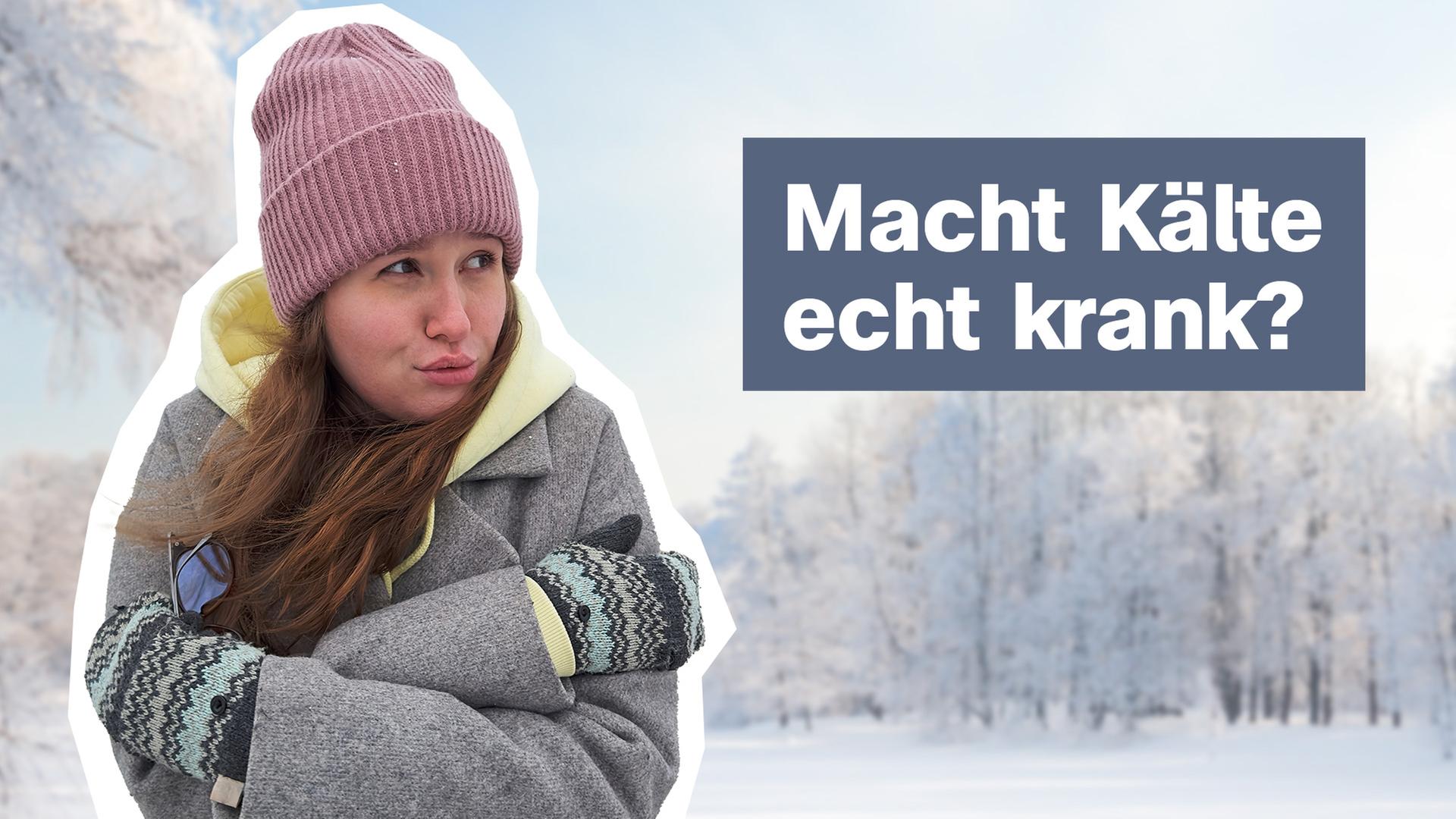 Ein Mädchen friert, im Hintergrund eine Winterlandschaft